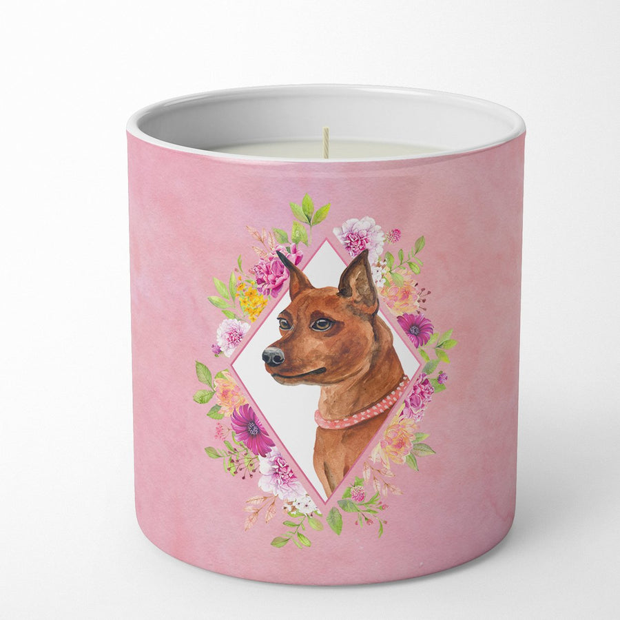 Miniature Pinscher Pink Flowers 10 oz Decorative Soy Candle Image 1