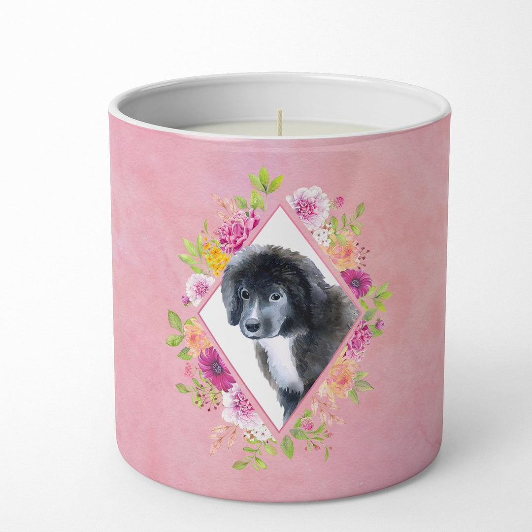 Newfoundland Puppy Pink Flowers 10 oz Decorative Soy Candle Image 1