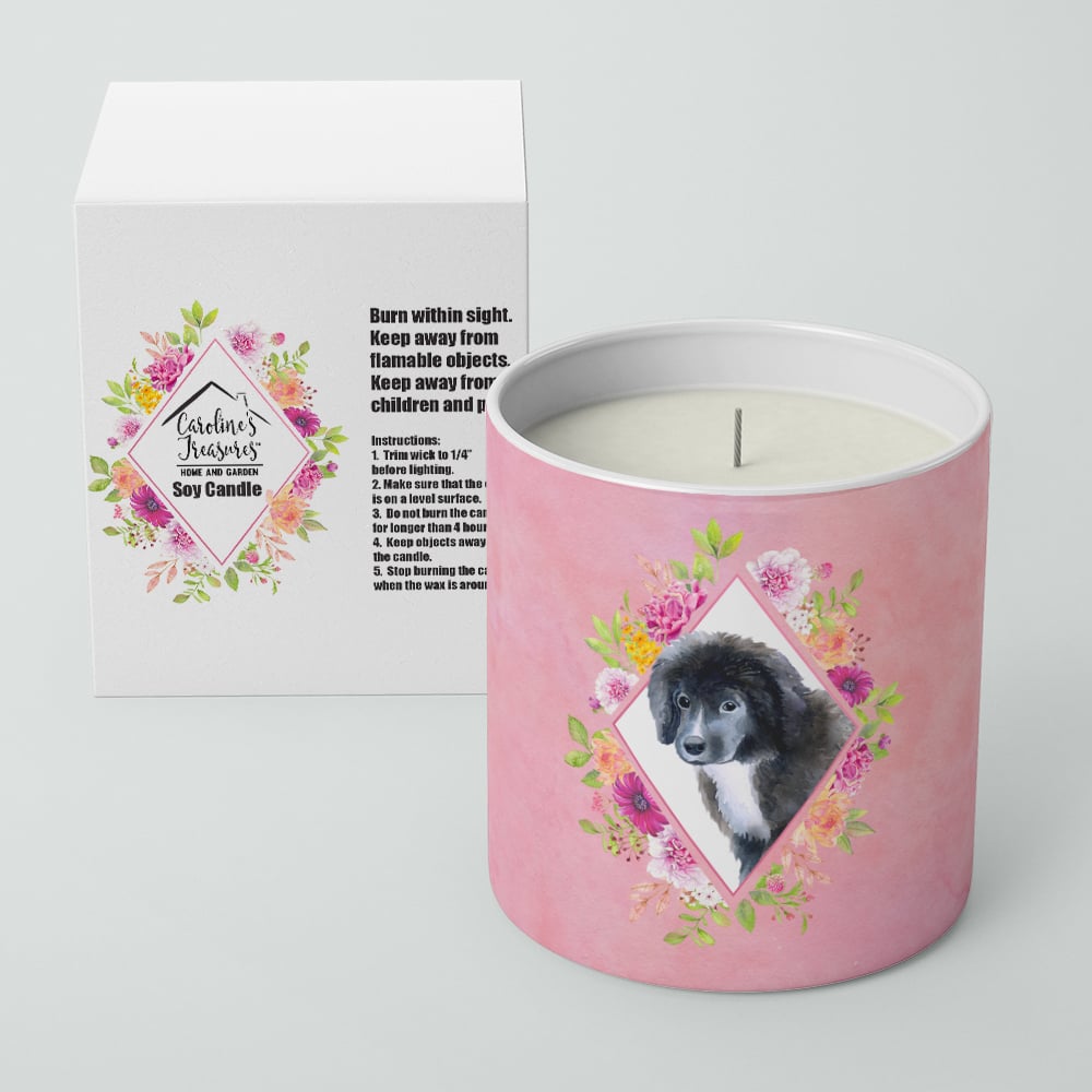 Newfoundland Puppy Pink Flowers 10 oz Decorative Soy Candle Image 2