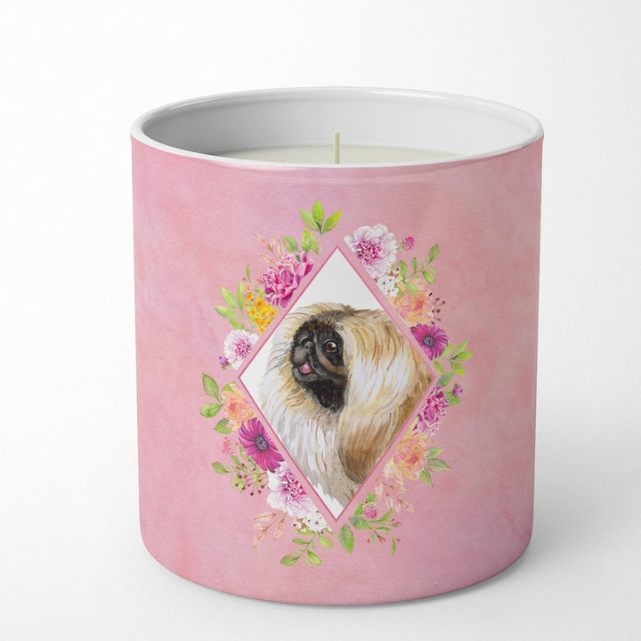 Pekingese Pink Flowers 10 oz Decorative Soy Candle Image 1