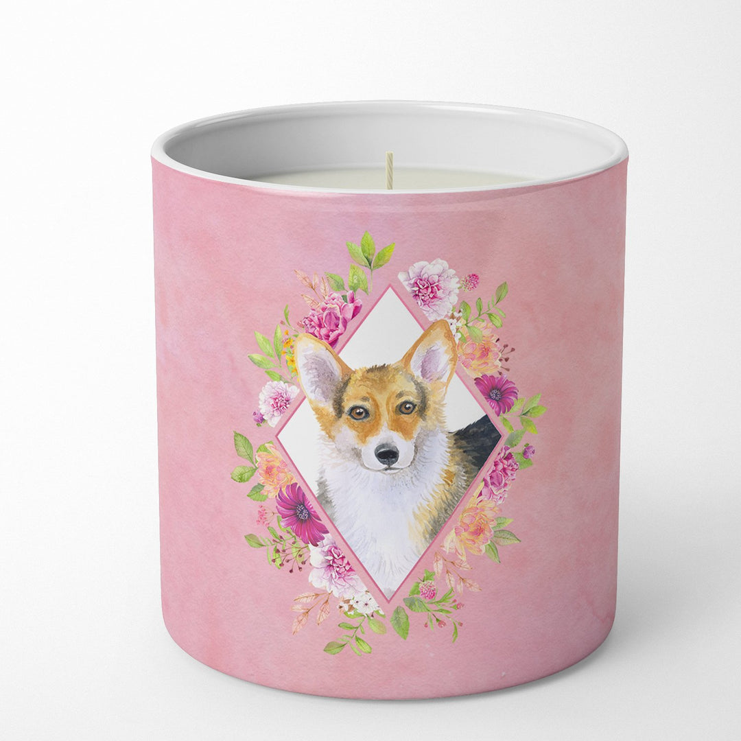 Corgi Pink Flowers 10 oz Decorative Soy Candle Image 1