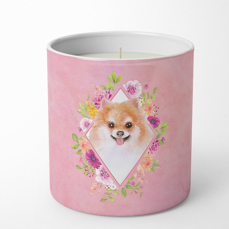 Pomeranian Style 1 Pink Flowers 10 oz Decorative Soy Candle Image 1