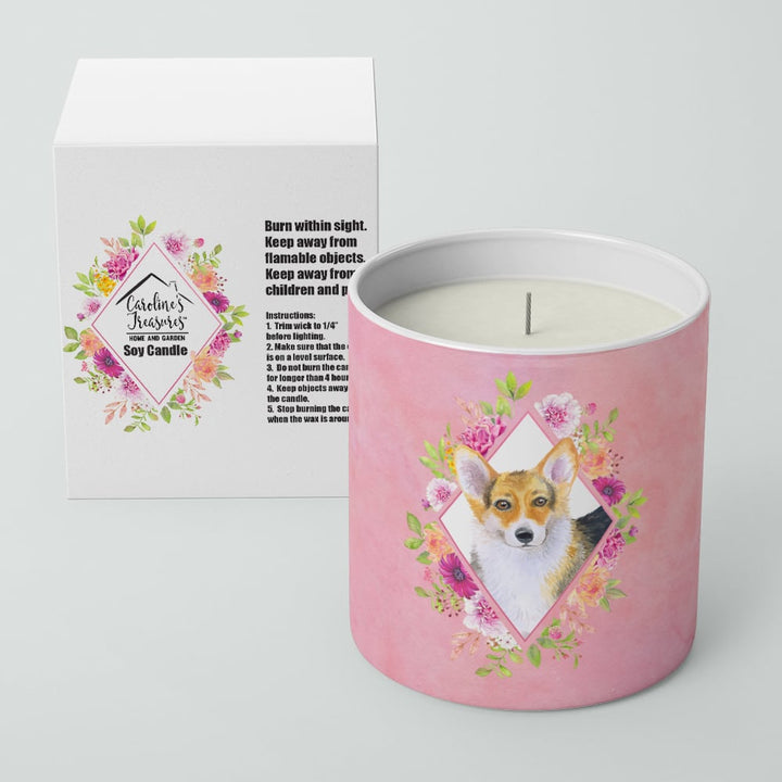 Corgi Pink Flowers 10 oz Decorative Soy Candle Image 2