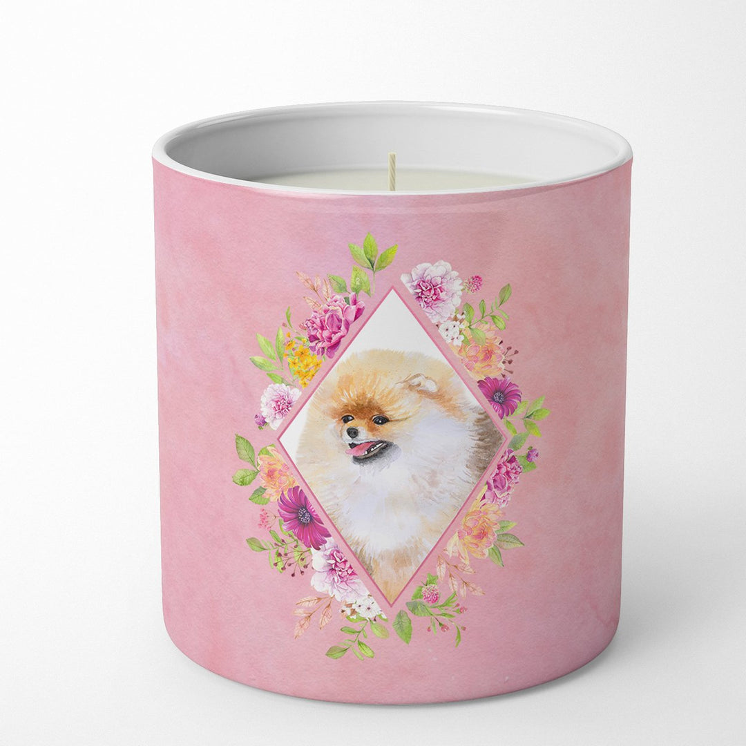 Pomeranian Style 2 Pink Flowers 10 oz Decorative Soy Candle Image 1