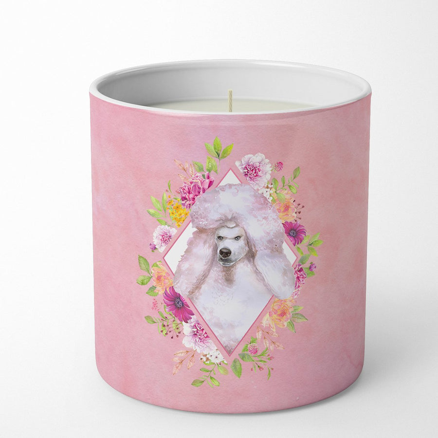 Standard White Poodle Pink Flowers 10 oz Decorative Soy Candle Image 1