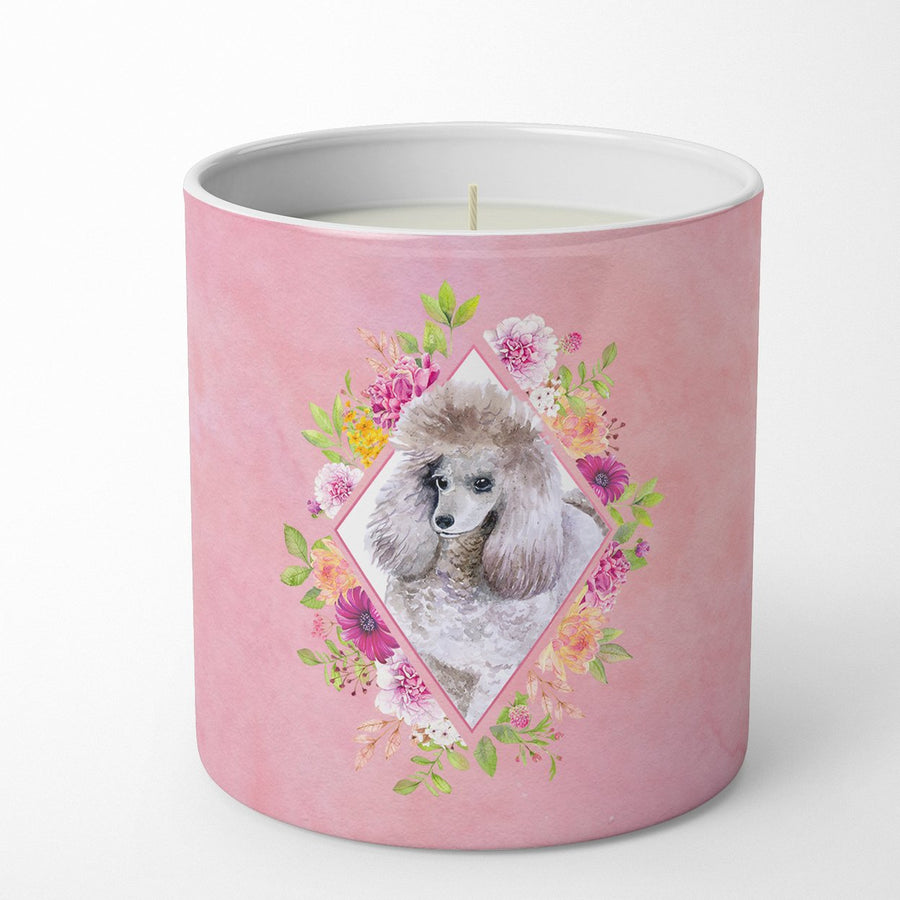 Standard Grey Poodle Pink Flowers 10 oz Decorative Soy Candle Image 1