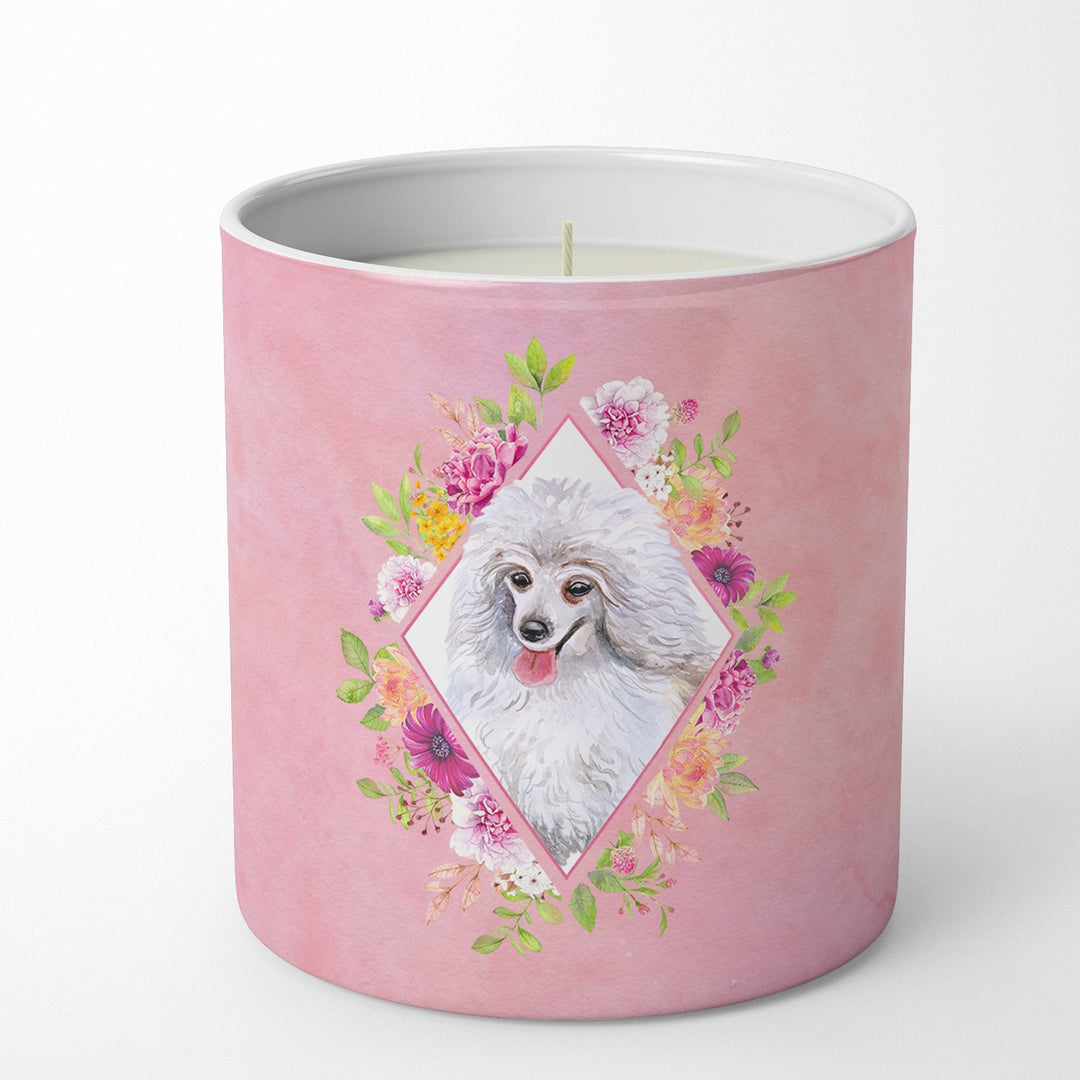 White Mini Poodle Pink Flowers 10 oz Decorative Soy Candle Image 4