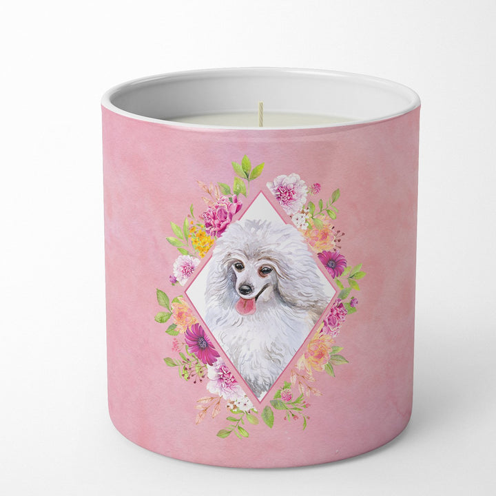 White Mini Poodle Pink Flowers 10 oz Decorative Soy Candle Image 4