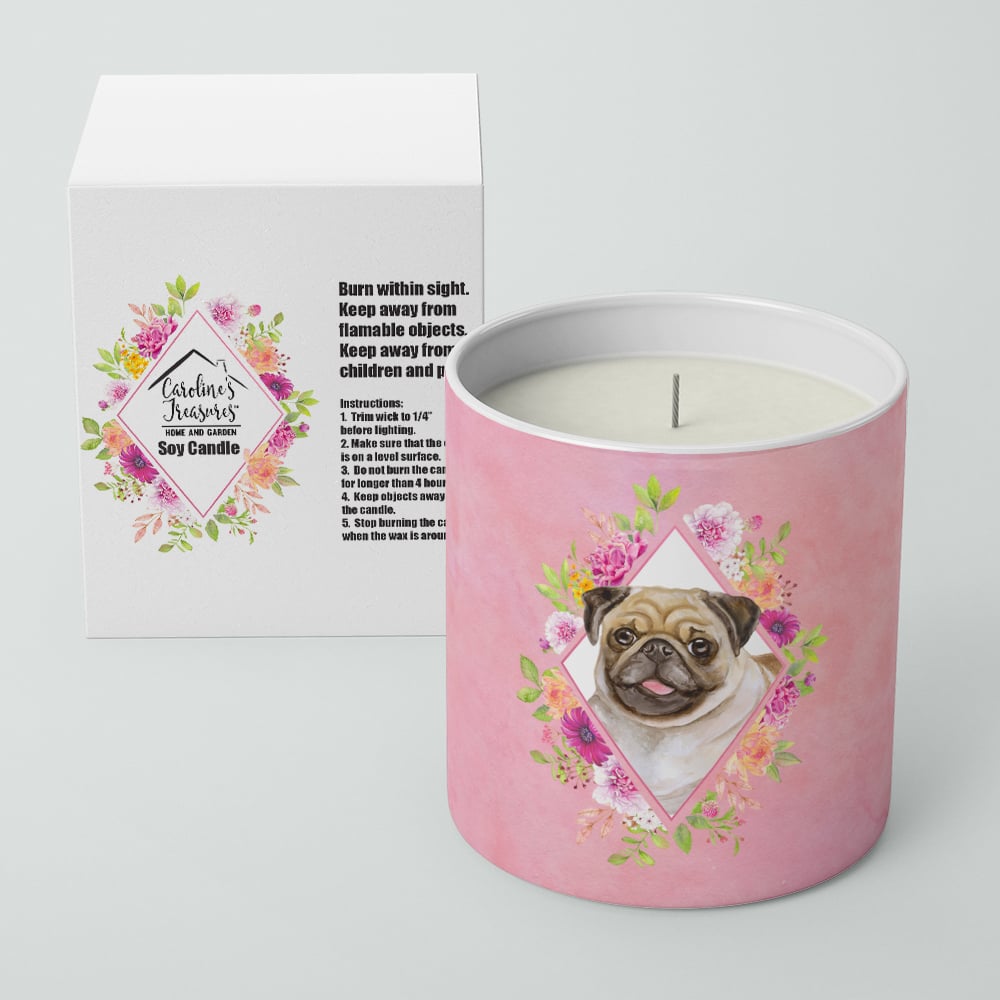 Fawn Pug Pink Flowers 10 oz Decorative Soy Candle Image 2