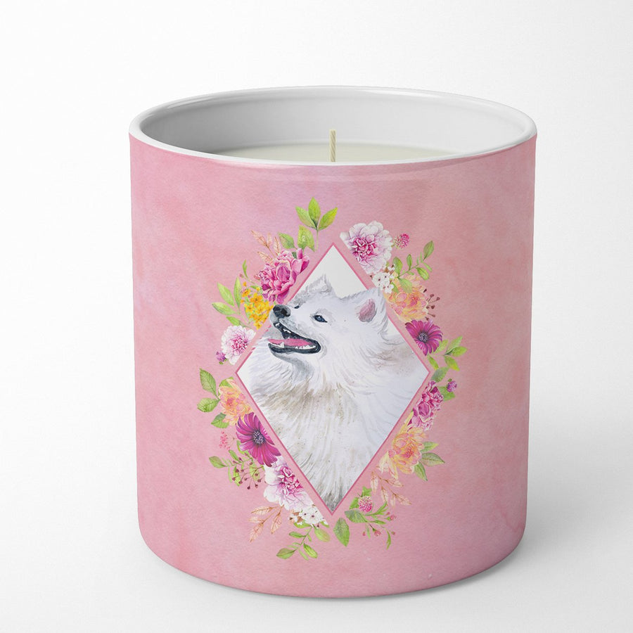 Samoyed Pink Flowers 10 oz Decorative Soy Candle Image 1