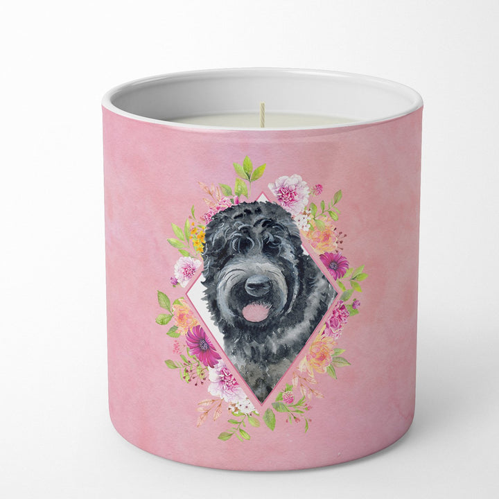 Russian Black Terrier Pink Flowers 10 oz Decorative Soy Candle Image 1