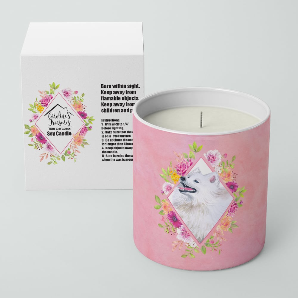 Samoyed Pink Flowers 10 oz Decorative Soy Candle Image 2