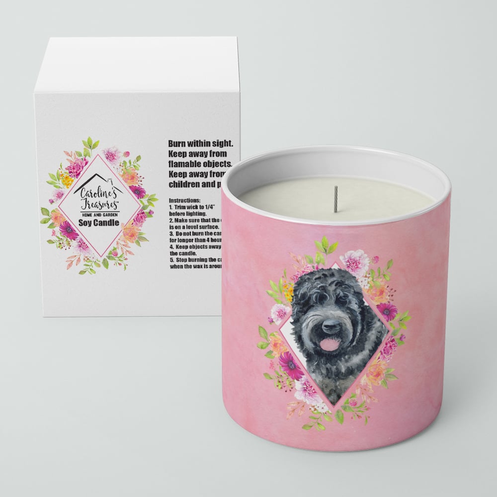 Russian Black Terrier Pink Flowers 10 oz Decorative Soy Candle Image 2