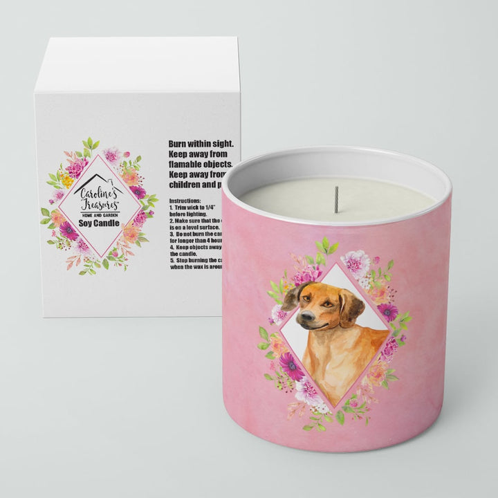 Rhodesian Ridgeback Pink Flowers 10 oz Decorative Soy Candle Image 2