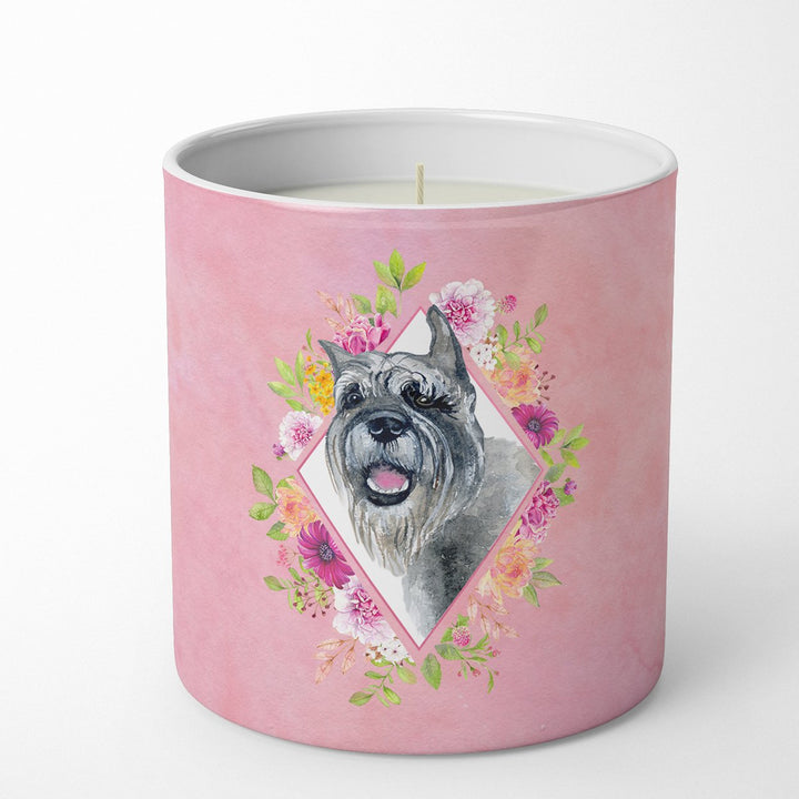 Schnauzer Pink Flowers 10 oz Decorative Soy Candle Image 1