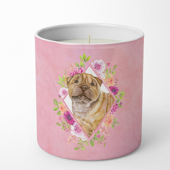 Shar Pei Pink Flowers 10 oz Decorative Soy Candle Image 1