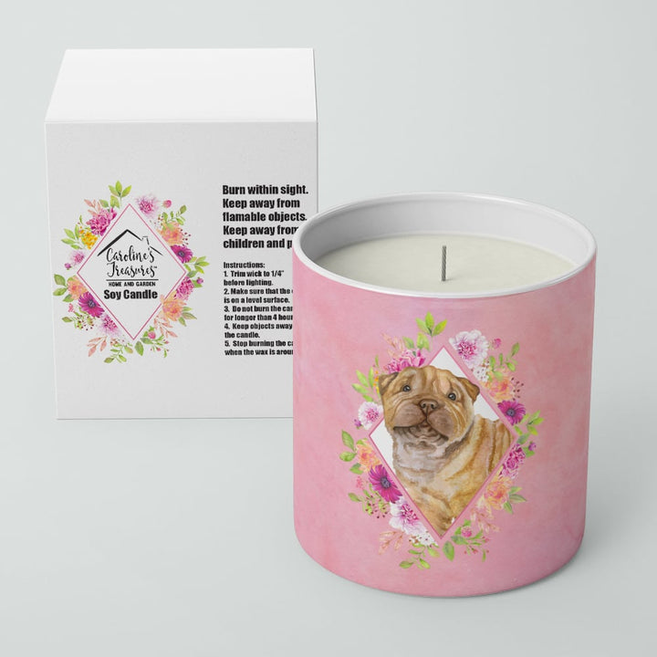 Shar Pei Pink Flowers 10 oz Decorative Soy Candle Image 2