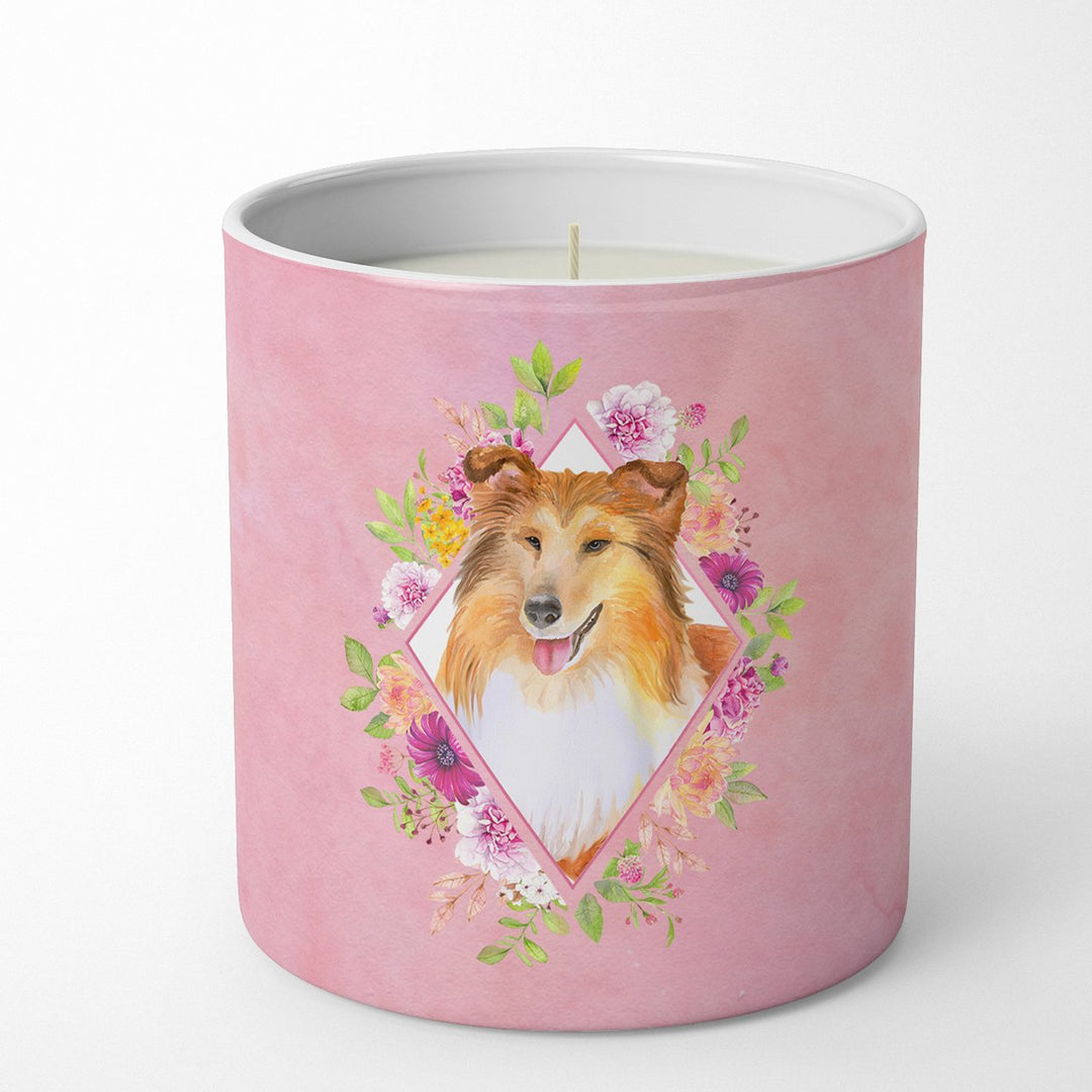 Sheltie Shetland Sheepdog Pink Flowers 10 oz Decorative Soy Candle Image 1