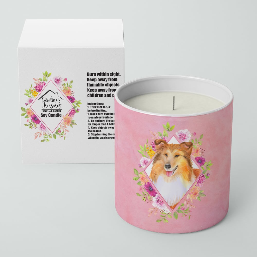 Sheltie Shetland Sheepdog Pink Flowers 10 oz Decorative Soy Candle Image 2