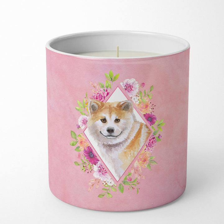 Shiba Inu Pink Flowers 10 oz Decorative Soy Candle Image 1