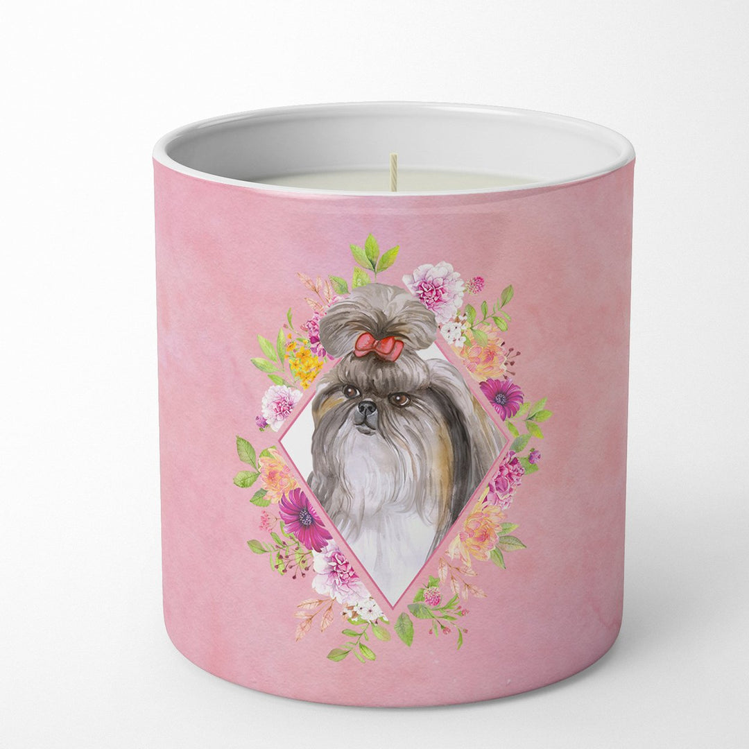 Shih Tzu Pink Flowers 10 oz Decorative Soy Candle Image 1