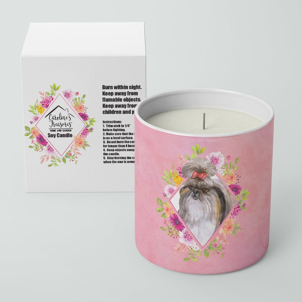 Shih Tzu Pink Flowers 10 oz Decorative Soy Candle Image 2