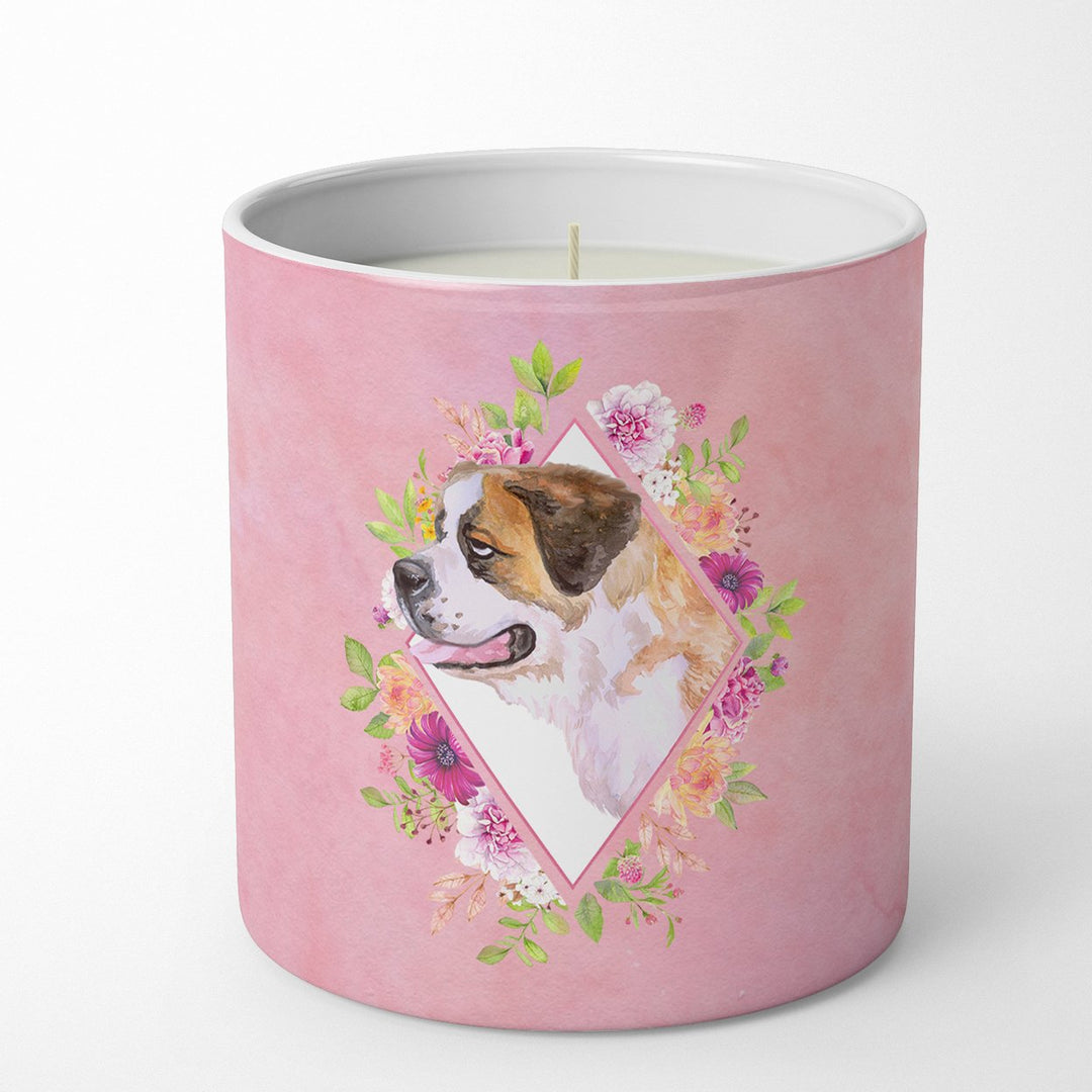 Saint Bernard Style 1 Pink Flowers 10 oz Decorative Soy Candle Image 1