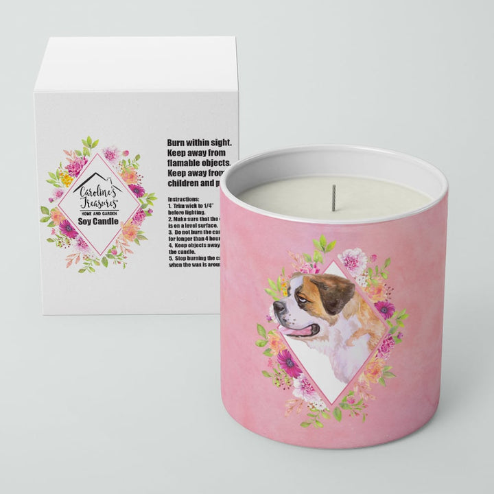 Saint Bernard Style 1 Pink Flowers 10 oz Decorative Soy Candle Image 2