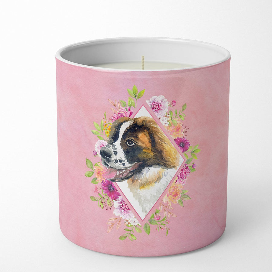 Saint Bernard Style 2 Pink Flowers 10 oz Decorative Soy Candle Image 1