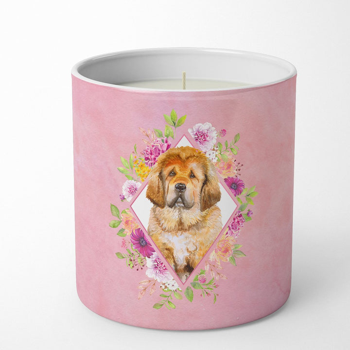 Tibetian Mastiff Puppy Pink Flowers 10 oz Decorative Soy Candle Image 1