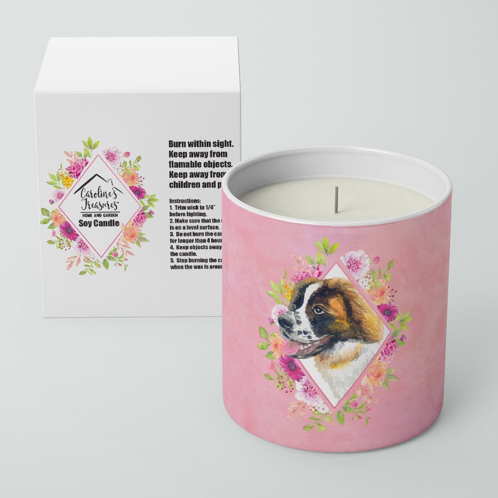 Saint Bernard Style 2 Pink Flowers 10 oz Decorative Soy Candle Image 2