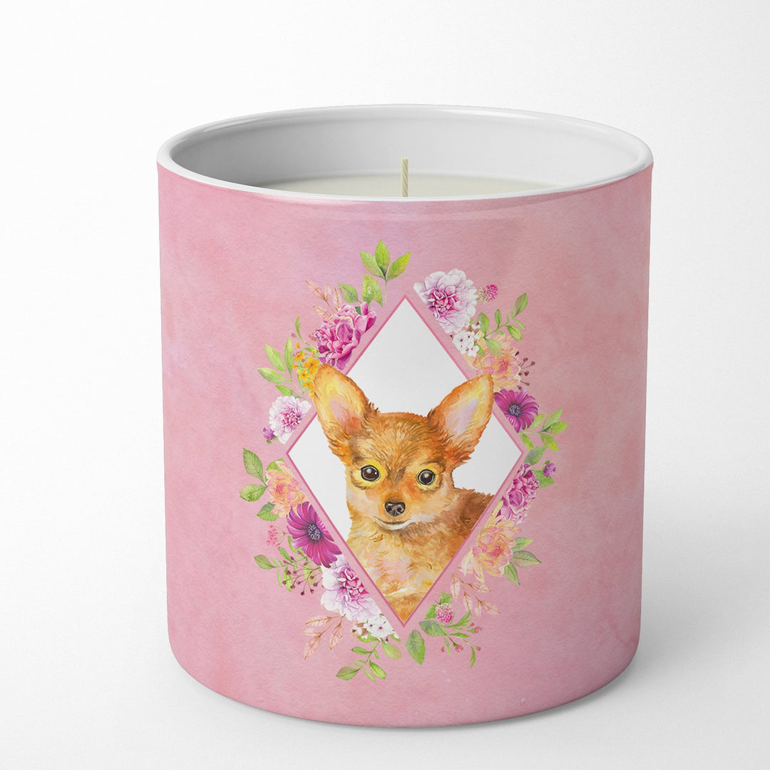 Toy Terrier Pink Flowers 10 oz Decorative Soy Candle Image 1