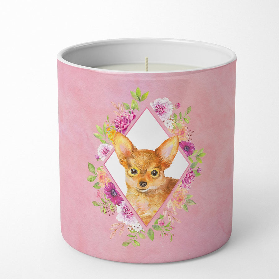 Toy Terrier Pink Flowers 10 oz Decorative Soy Candle Image 1