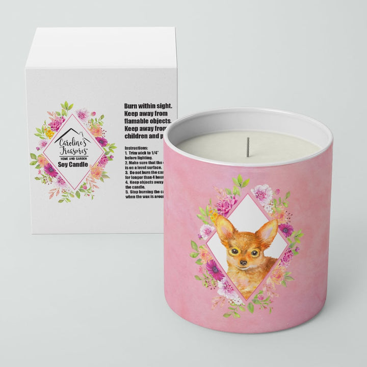 Toy Terrier Pink Flowers 10 oz Decorative Soy Candle Image 2