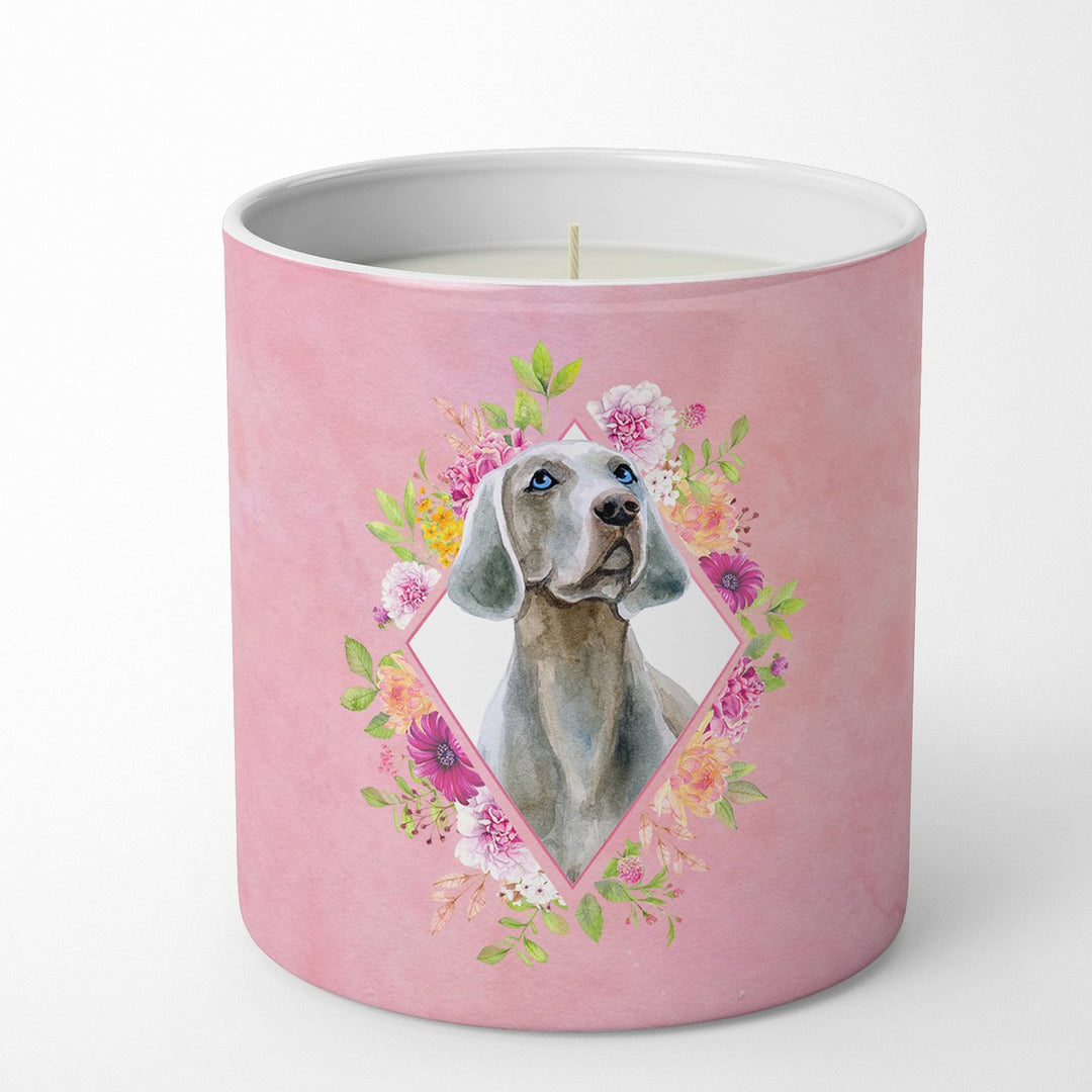 Weimaraner Pink Flowers 10 oz Decorative Soy Candle Image 1