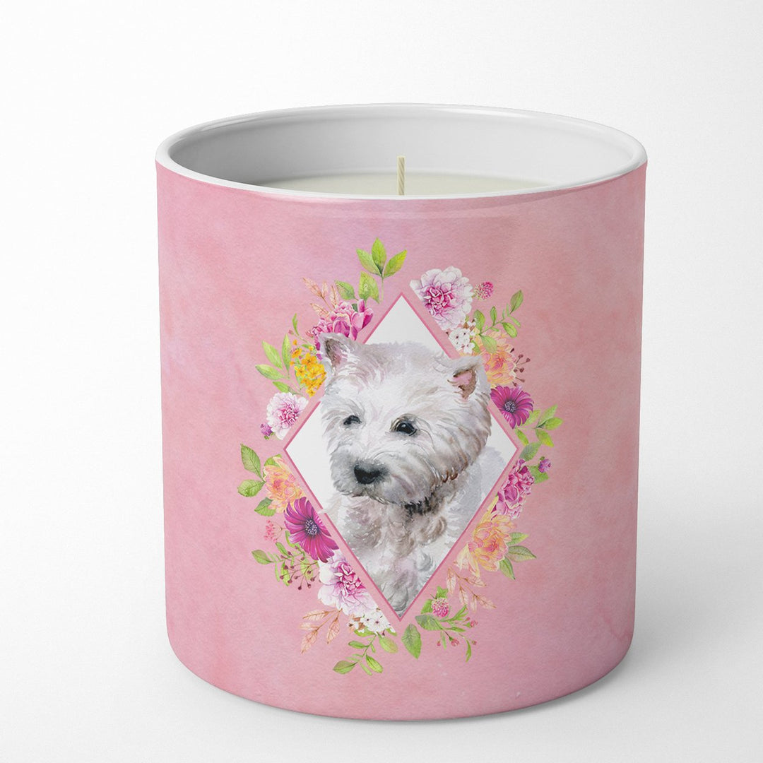 West Highland White Terrier Pink Flowers 10 oz Decorative Soy Candle Image 1