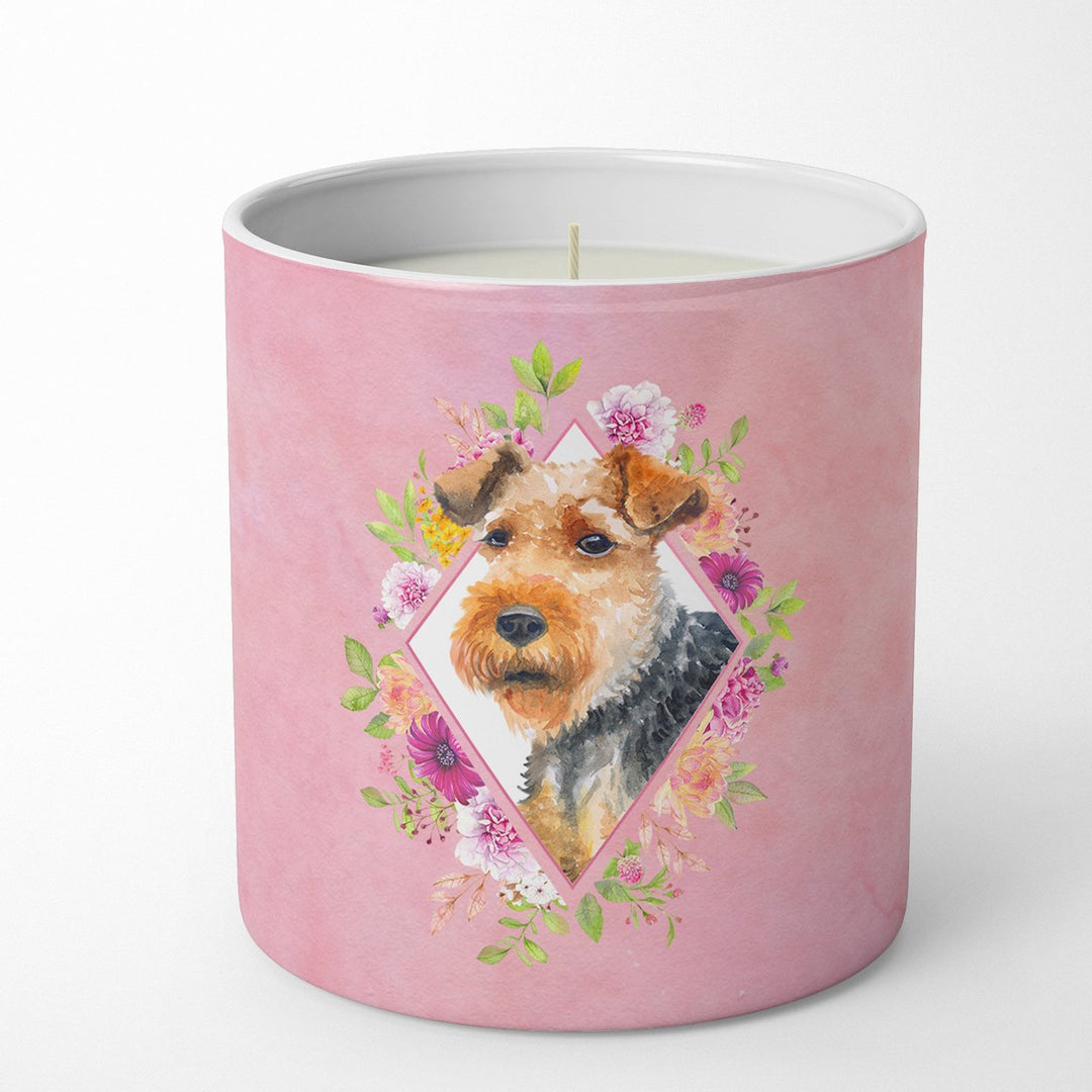 Welsh Terrier Pink Flowers 10 oz Decorative Soy Candle Image 1