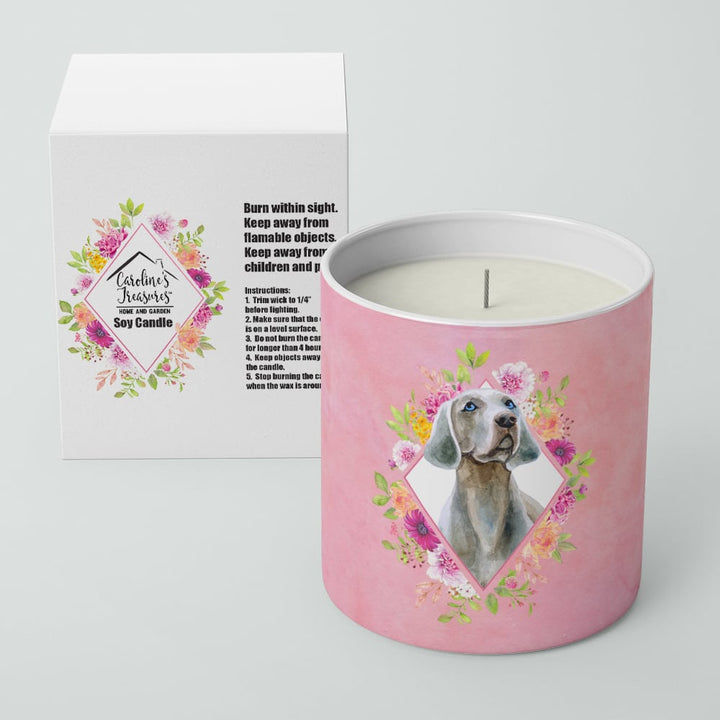 Weimaraner Pink Flowers 10 oz Decorative Soy Candle Image 2