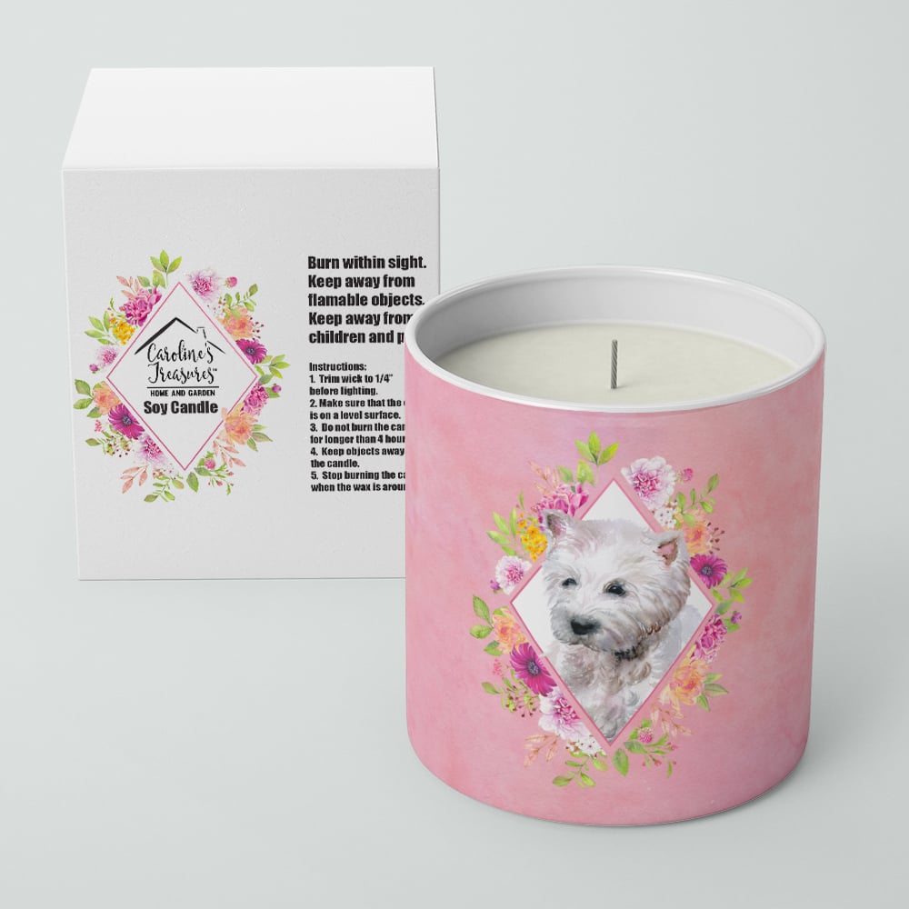 West Highland White Terrier Pink Flowers 10 oz Decorative Soy Candle Image 2