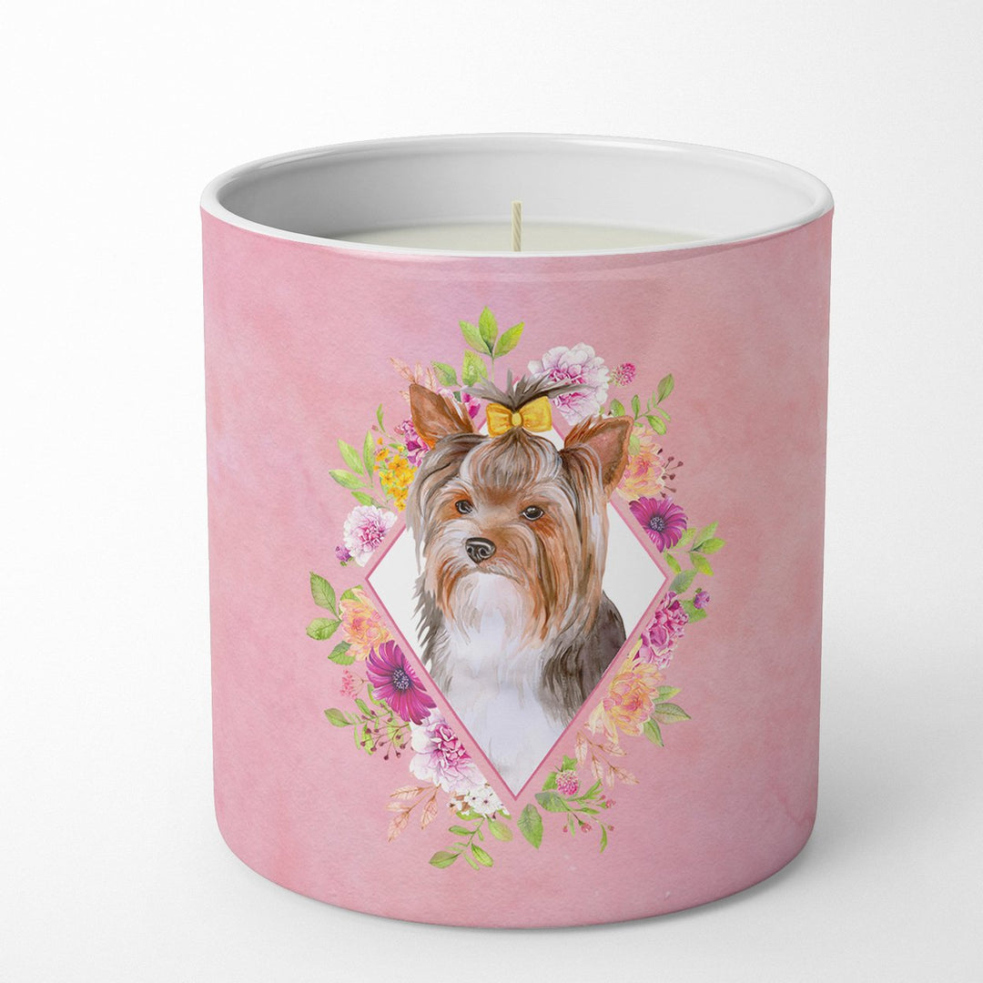 Yorkshire Terrier Style 1 Pink Flowers 10 oz Decorative Soy Candle Image 1