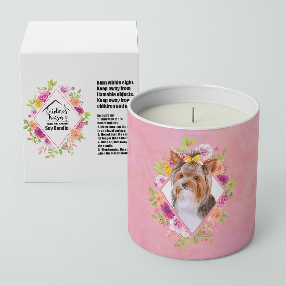 Yorkshire Terrier Style 1 Pink Flowers 10 oz Decorative Soy Candle Image 2