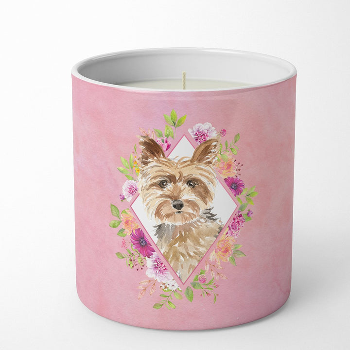 Yorkie Pink Flowers 10 oz Decorative Soy Candle Image 1