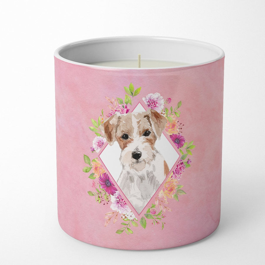 Jack Russell Terrier Pink Flowers 10 oz Decorative Soy Candle Image 1