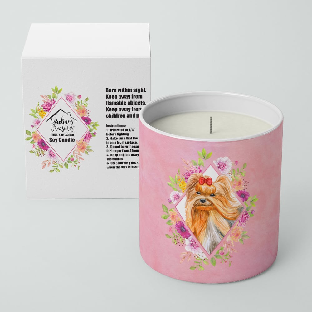 Yorkshire Terrier Style 2 Pink Flowers 10 oz Decorative Soy Candle Image 2