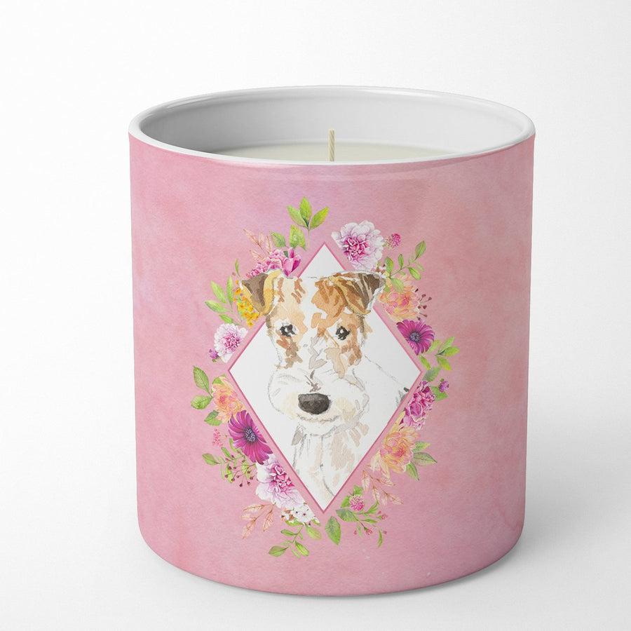 Fox Terrier Pink Flowers 10 oz Decorative Soy Candle Image 1