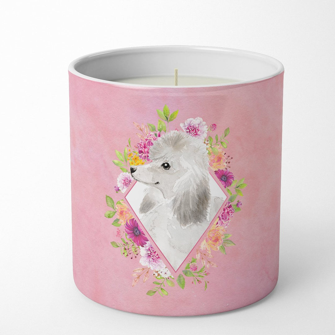 White Standard Poodle Pink Flowers 10 oz Decorative Soy Candle Image 1