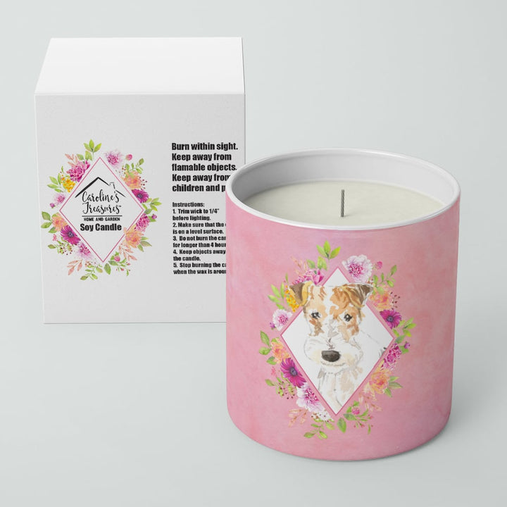 Fox Terrier Pink Flowers 10 oz Decorative Soy Candle Image 2