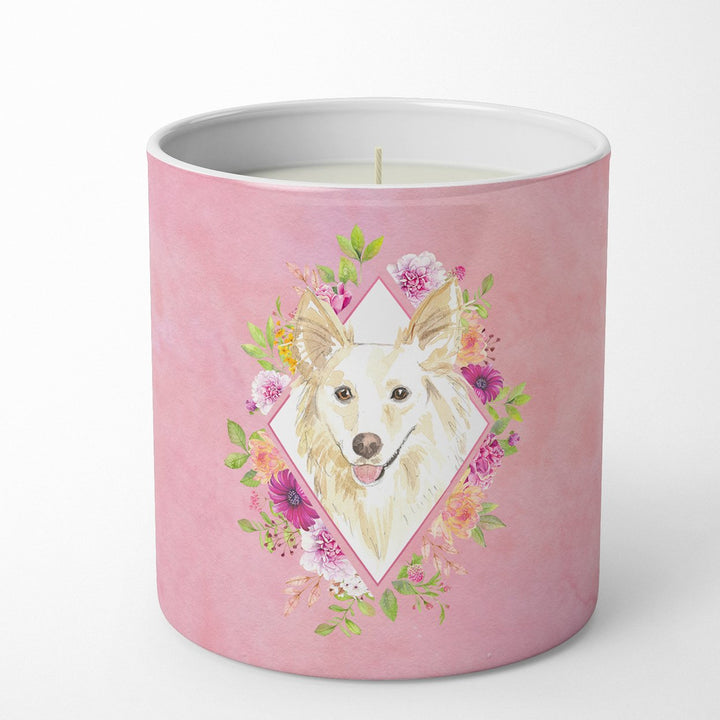 White Collie Pink Flowers 10 oz Decorative Soy Candle Image 1