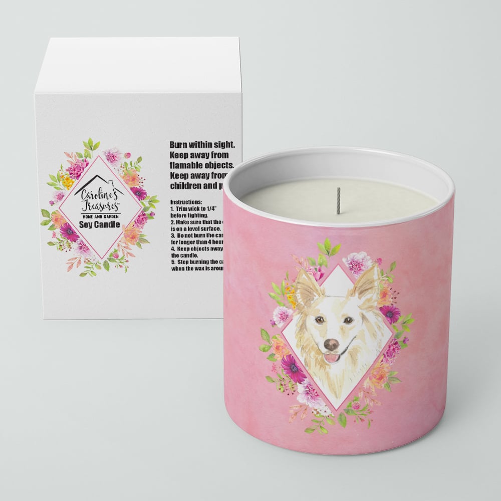 White Collie Pink Flowers 10 oz Decorative Soy Candle Image 2