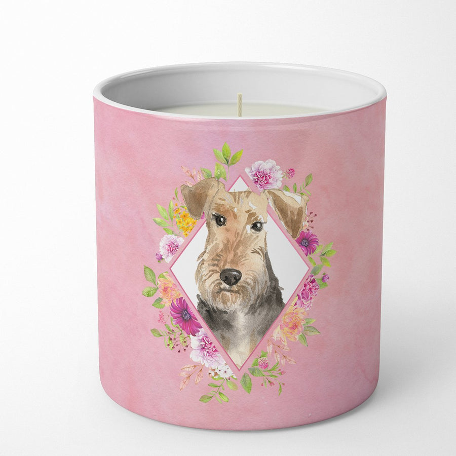 Airedale Terrier Pink Flowers 10 oz Decorative Soy Candle Image 1